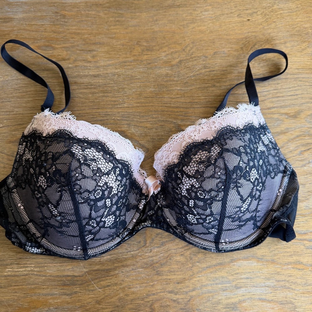 Adore Me Black Lace Bra with Blush Lining